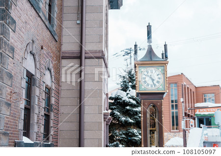 Otaru Music Box Museum and stream Clock with Snow in winter season. landmark and popular for attractions in Hokkaido, Japan. Travel and Vacation concept 108105097