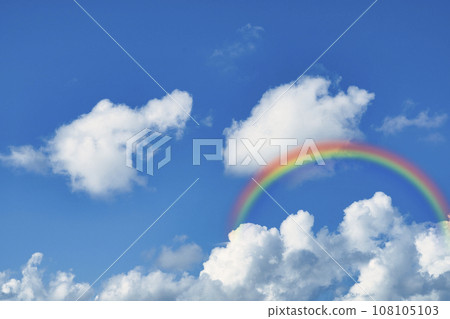 White clouds and rainbow floating in the blue sky 108105103