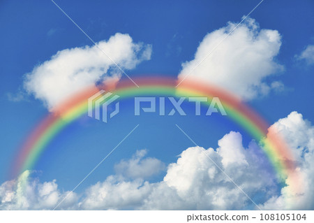 White clouds and rainbow floating in the blue sky White clouds and rainbow floating in the blue sky 108105104