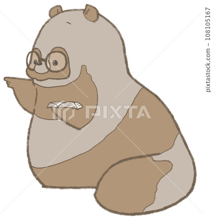 戴著眼鏡的浣熊拿著一本書指著 戴著眼鏡的浣熊拿著一本書指著 108105167