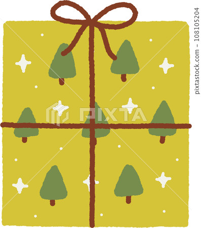 Christmas gift box with green pine tree hand drawn 108105204