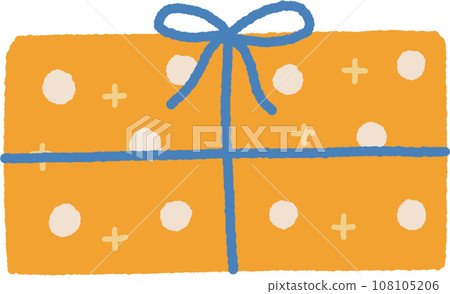 Christmas gift box with orange and blue color ribbon hand drawn Christmas gift box with orange and blue color ribbon hand drawn 108105206