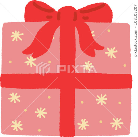 Christmas gift box with pink and red ribbon color hand drawn 108105207