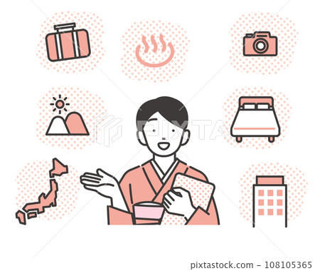 Vector illustration material of a landlady giving guidance/Nakai/Hospitality Vector illustration material of a landlady giving guidance/Nakai/Hospitality 108105365