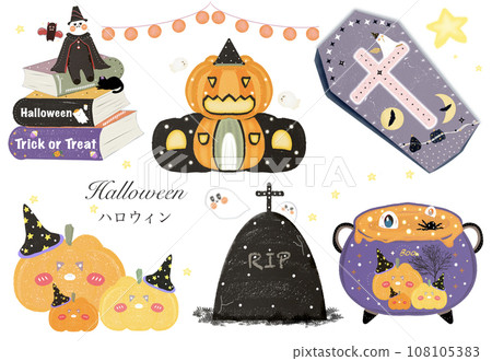 萬聖節可愛的手繪插圖 108105383