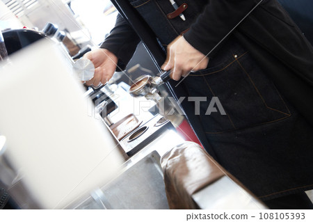 espresso shot from coffee machine 108105393