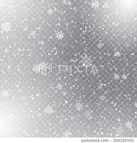 Xmas and New Year pattern with falling snowflakes on transparent background. Vector 108105503
