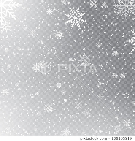 Xmas and New Year pattern with falling snowflakes on transparent background. Vector 108105519