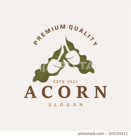 Acorn Logo, Nut Design With Oak Leaves Simple, Templet Illustration Vector Acorn Logo, Nut Design With Oak Leaves Simple, Templet Illustration Vector 108105611