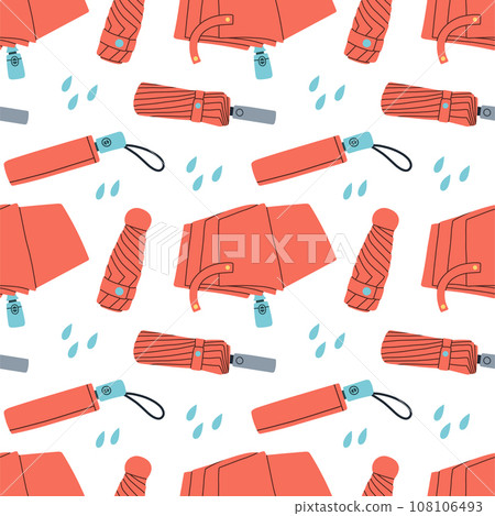 Hand drawn umbrella pattern. Cute and colorful vector umbrella seamless pattern for kids clothing and paper products 108106493