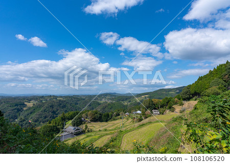 Autumn landscape image of terraced rice fields during harvest season [Misaki Town, Okayama Prefecture] 108106520