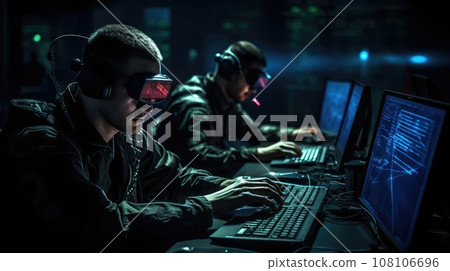 Military at computers in a dark room Military at computers in a dark room 108106696