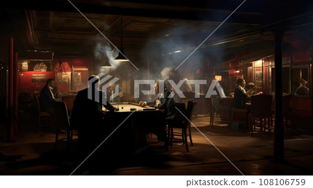 People at a gambling table in cigarette smoke People at a gambling table in cigarette smoke 108106759