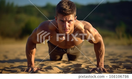 Man in the park doing sports, sunny day 108106786