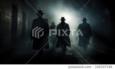 Several dark silhouettes of criminal people 108107196