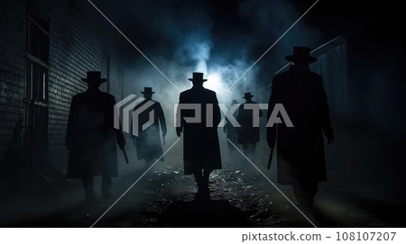 Several dark silhouettes of criminal people 108107207