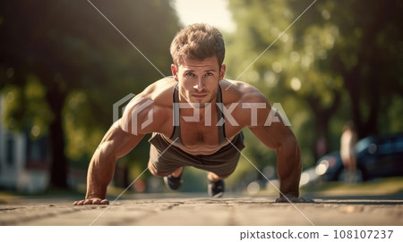 Man in the park doing sports, sunny day Man in the park doing sports, sunny day 108107237