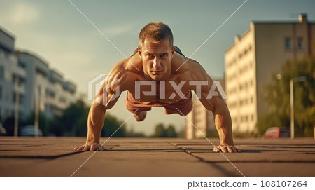 Man in the park doing sports, sunny day 108107264