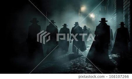 Several dark silhouettes of criminal people 108107266