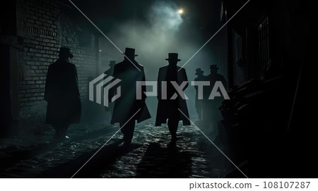 Several dark silhouettes of criminal people 108107287
