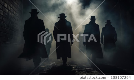 Several dark silhouettes of criminal people 108107294