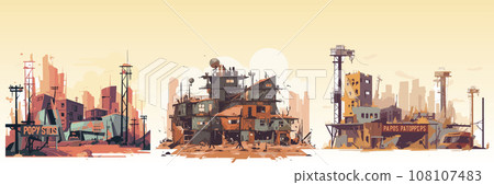 Abstract flat vector illustration of postapocalypse city. 108107483