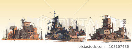 Abstract flat vector illustration of postapocalypse city. 108107486