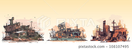 Abstract flat vector illustration of postapocalypse city. Abstract flat vector illustration of postapocalypse city. 108107495