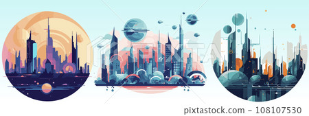 Abstract flat vector illustration of futuristic sky city. Abstract flat vector illustration of futuristic sky city. 108107530