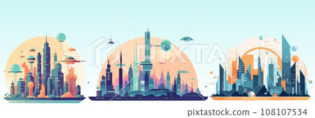 Abstract flat vector illustration of futuristic sky city. 108107534