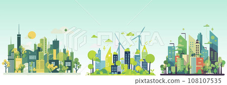 Abstract flat vector illustration of green eco city. Abstract flat vector illustration of green eco city. 108107535