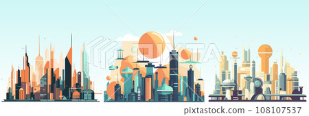 Abstract flat vector illustration of futuristic sky city. Abstract flat vector illustration of futuristic sky city. 108107537