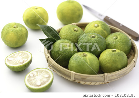 Yuzu that still has its blue color Blue Yuzu - Stock Photo