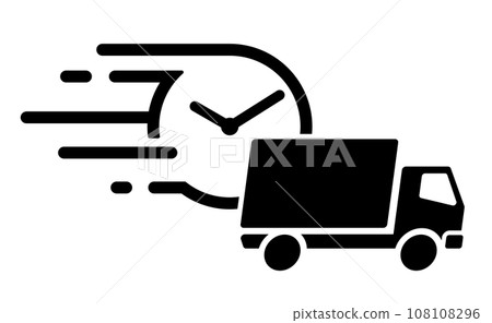 Moving delivery truck and clock icon material 108108296