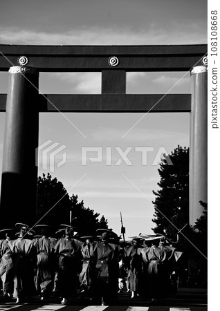 Period festival Okazaki Park procession black and white photo Period festival Okazaki Park procession black and white photo 108108668