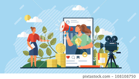 Influencer. Vector illustration. Broadcasting their message to wide audience is essential part influencers job The influencer concept revolves around building connections and inspiring others 108108750