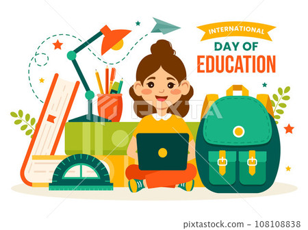 International Education Day Vector Illustration on 24 January with Student, Earth Globe and Study Element in Knowledge Flat Cartoon Background Design 108108838