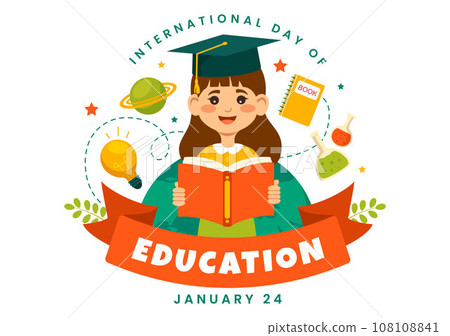International Education Day Vector Illustration on 24 January with Student, Earth Globe and Study Element in Knowledge Flat Cartoon Background Design 108108841