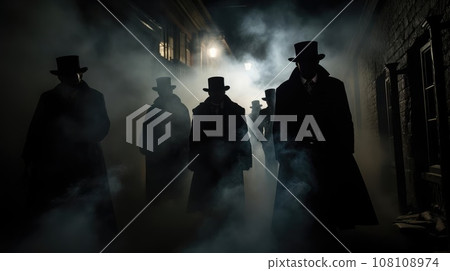 Several dark silhouettes of criminal people Several dark silhouettes of criminal people 108108974
