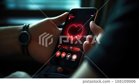 Man with smartphone and health tracking app Man with smartphone and health tracking app 108109006