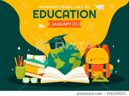 International Education Day Vector Illustration on 24 January with Student, Earth Globe and Study Element in Knowledge Flat Cartoon Background Design 108109025