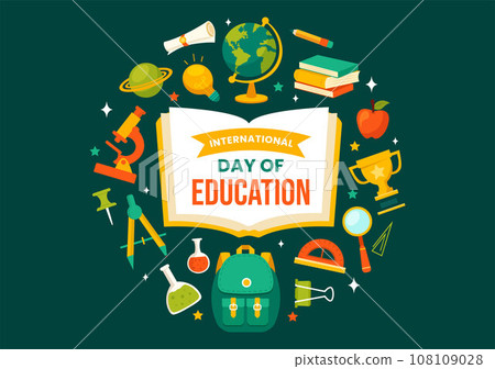 International Education Day Vector Illustration on 24 January with Student, Earth Globe and Study Element in Knowledge Flat Cartoon Background Design 108109028