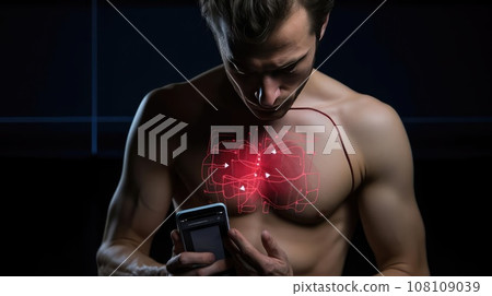 Man with smartphone and health tracking app Man with smartphone and health tracking app 108109039