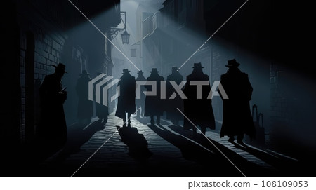 Several dark silhouettes of criminal people 108109053