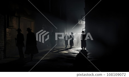 Several dark silhouettes of criminal people Several dark silhouettes of criminal people 108109072