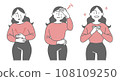 Illustration material of a woman suffering from abdominal pain and headache due to PMS, and a woman whose symptoms have improved 108109250