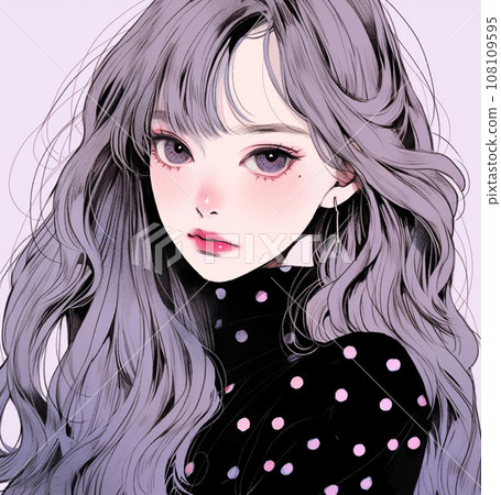 可愛的圓點圖案紫色女孩 108109595