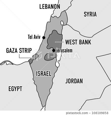 Israel surrounding map with English place names Israel surrounding map with English place names 108109858