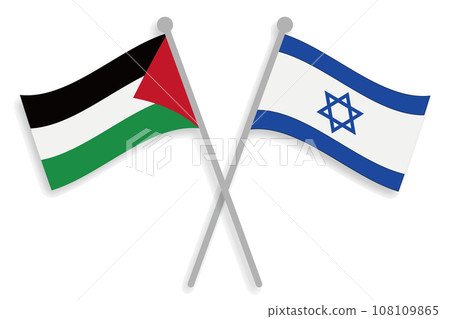 Crossed Israeli and Palestinian flags set 108109865
