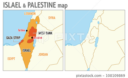 以色列巴勒斯坦週邊地圖，包含和不包含英文地名 108109869